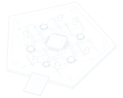 One pentagonal board, a processor at its centre and chips around it