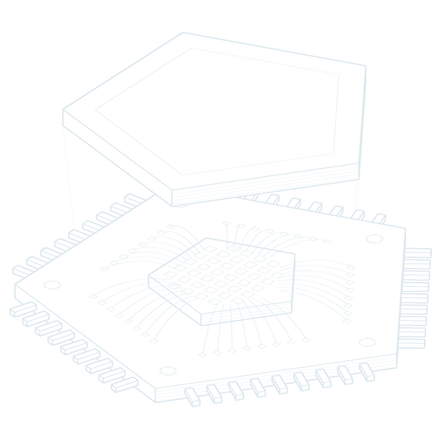 A pentagonal chip package with its lid lifted off the die